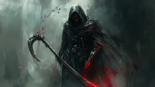 Hooded Reaper with Bloody Scythe