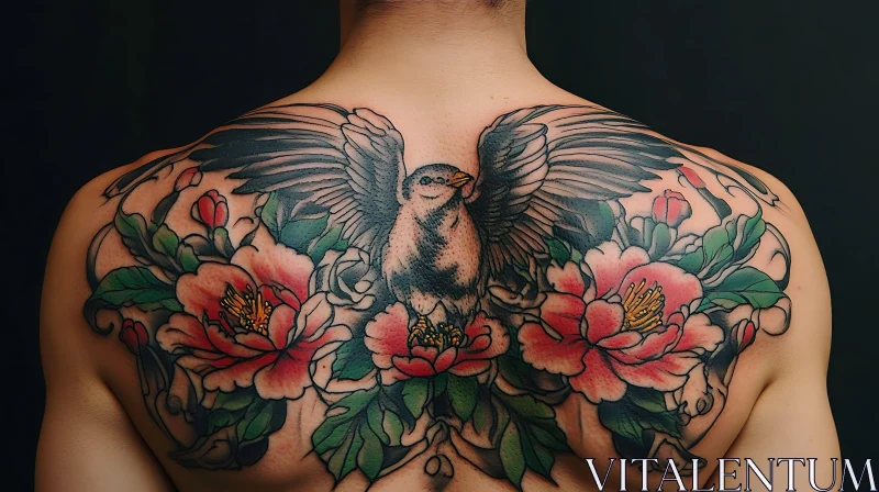 Bird and Flowers Back Tattoo AI Image