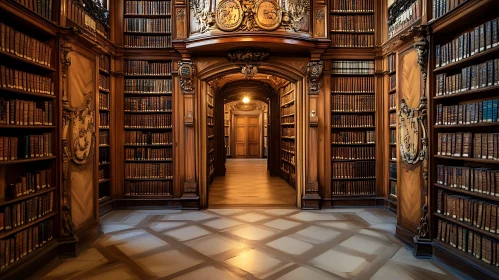 Vintage Library with Wooden Shelves