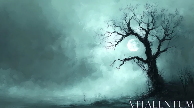 AI ART Misty Tree in Moonlight