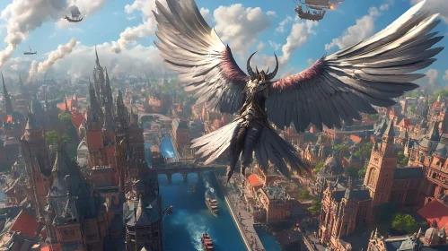 Winged Guardian Over Metropolis