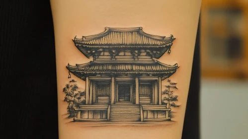 Detailed Oriental Temple Tattoo Design