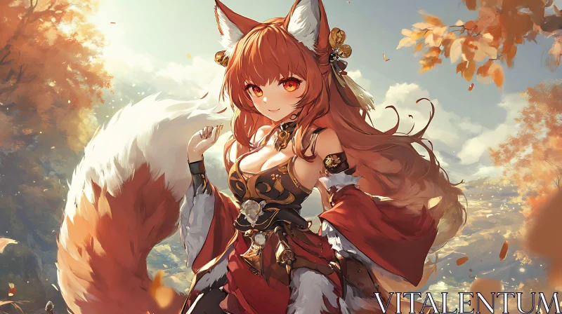 AI ART Anime Fox Girl in Fall