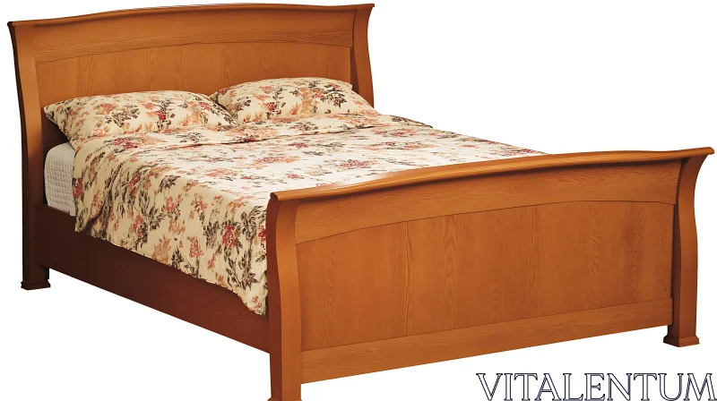 AI ART Classic Wooden Bed Frame with Bedding