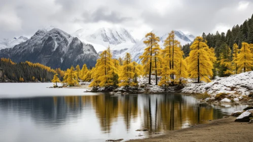 A Serene Yellow Tree in a Mountainous Landscape | Captivating Nature Photography