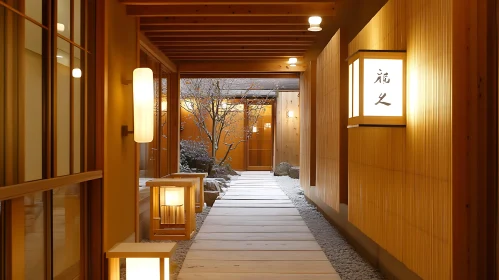 Serene Interior with Wood and Soft Lights