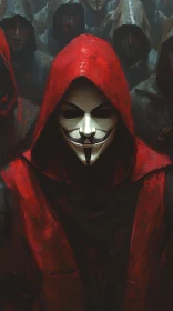 Masked Figures in Red and Gray Hoods