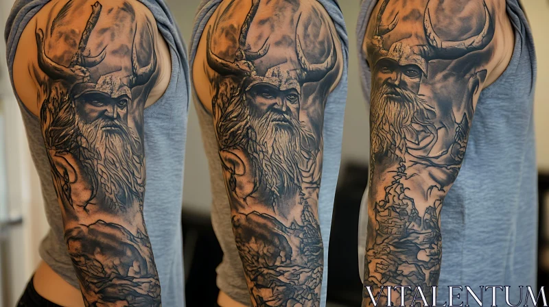 Nordic Warrior Full-Arm Tattoo AI Image