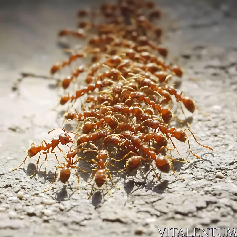 Macro Shot of Red Ants Moving Together AI Image