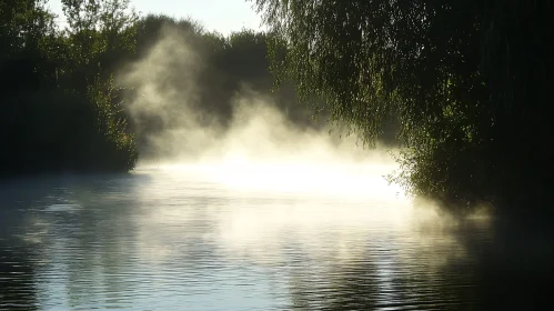 Peaceful Misty River at Dawn