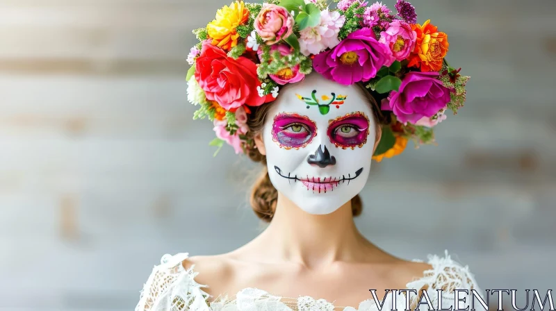 Captivating Calavera: A Floral Skull Portrait AI Image