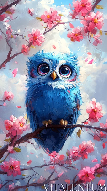 AI ART Whimsical Owl Amid Blossoms