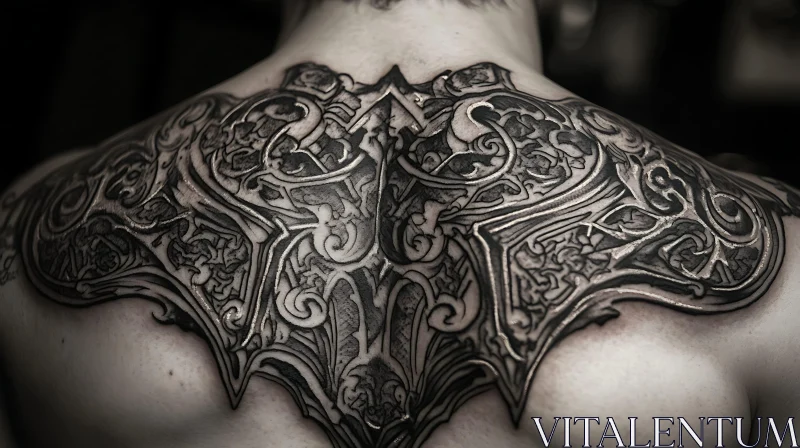 Ornate Black Ink Back Tattoo AI Image