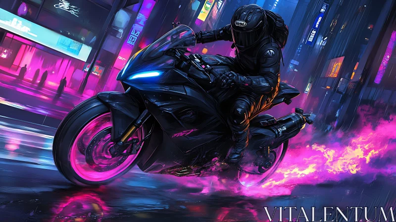 Neon Rider: Motorcycle in a Cyberpunk City AI Image