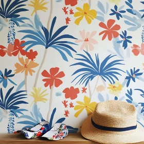 Tropical Floral Wallpaper, Hat and Shoes