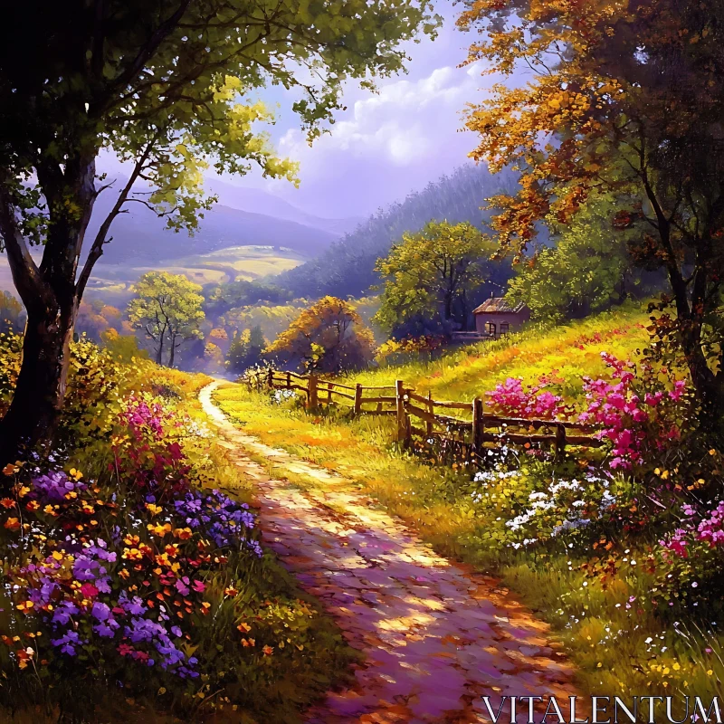 AI ART Idyllic Nature Scene with Winding Trail