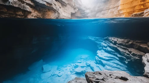 Sunlit Cave with Pristine Blue Waters