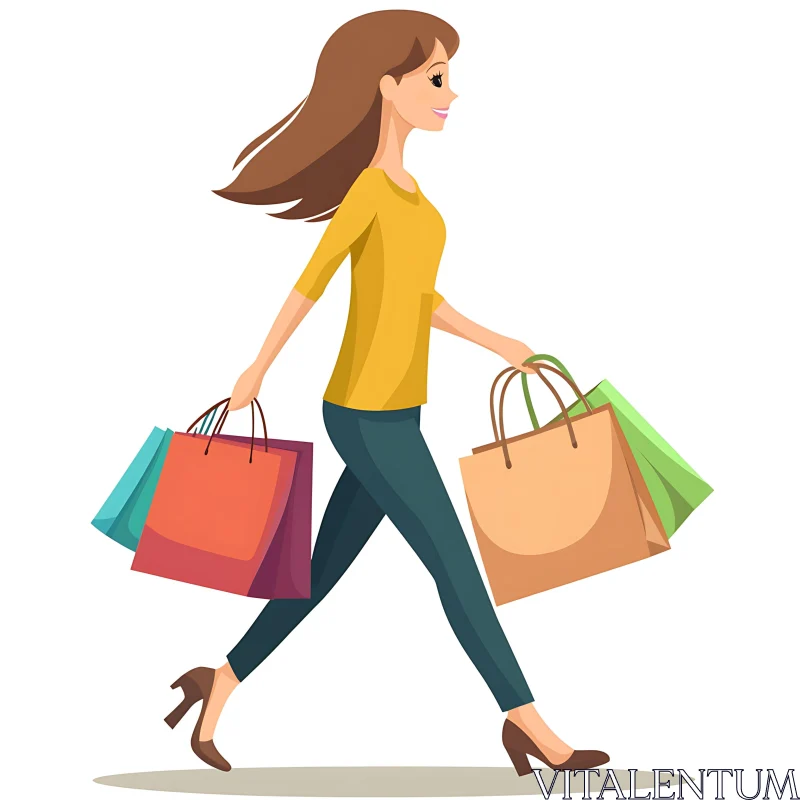 Cartoon Woman on Shopping Spree AI Image