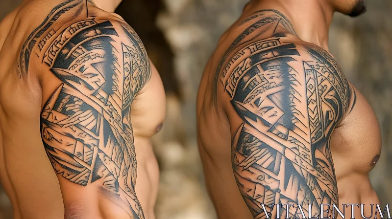 Intricate Tribal Tattoos on Shoulder and Upper Arm AI Image