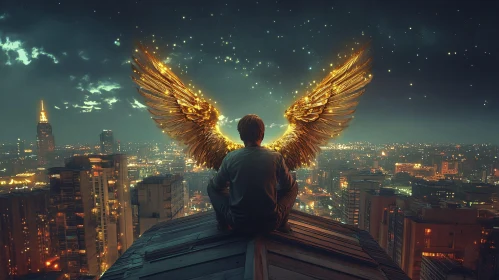 Man with Wings Watching City Lights