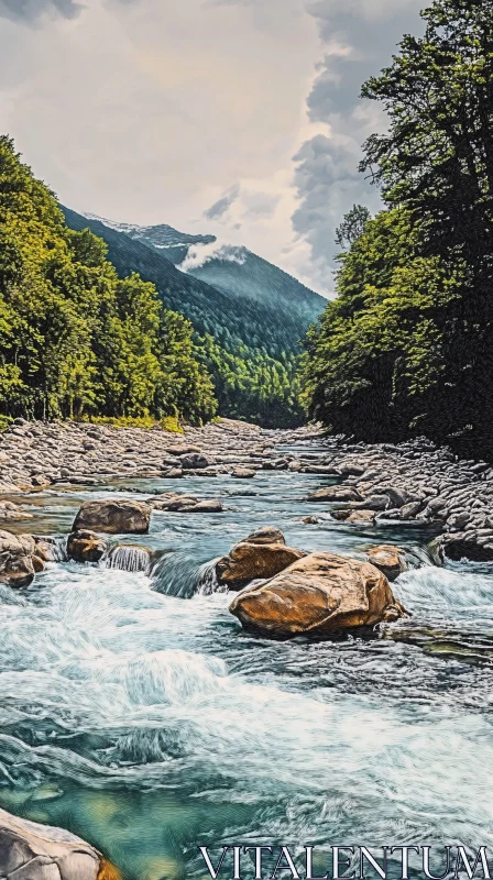 AI ART Mountain River Landscape