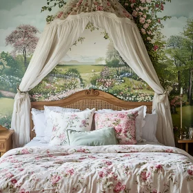 Vintage Floral Bedroom with Painted Garden Backdrop