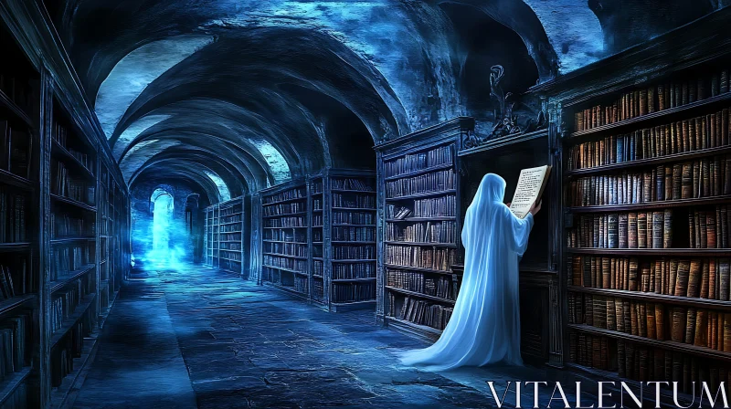 AI ART Ghostly Figure Reading Old Book