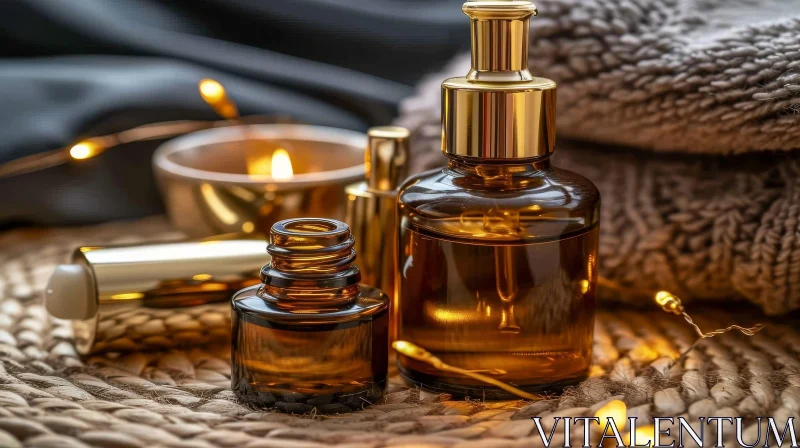 Spa Products Close-Up: Essential Oil, Lotion, Candle AI Image