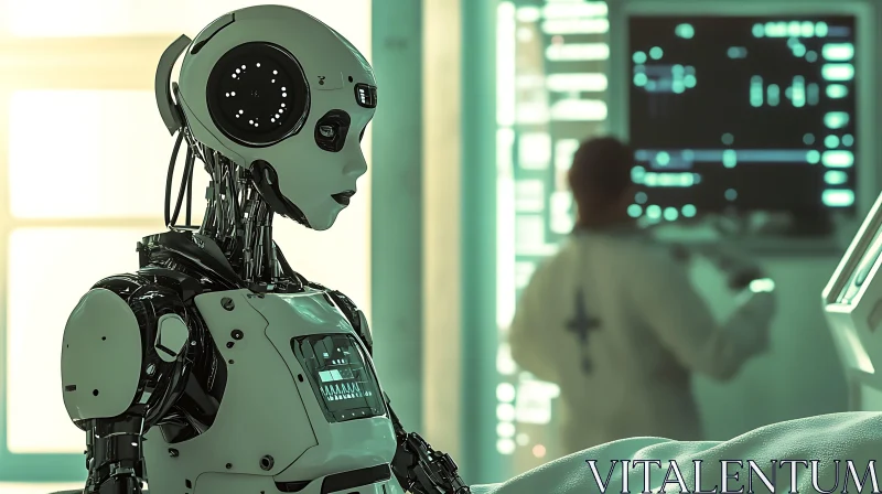 Advanced Humanoid Cyborg in Sci-Fi Lab AI Image