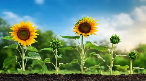 Field of Sunflowers Growing Tall