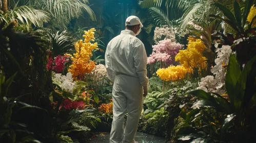 Person in White Among Blossoming Flowers