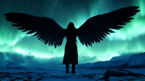 Winged Figure in Northern Lights