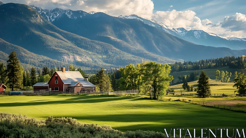 Scenic Mountain View with Rural Home AI Image