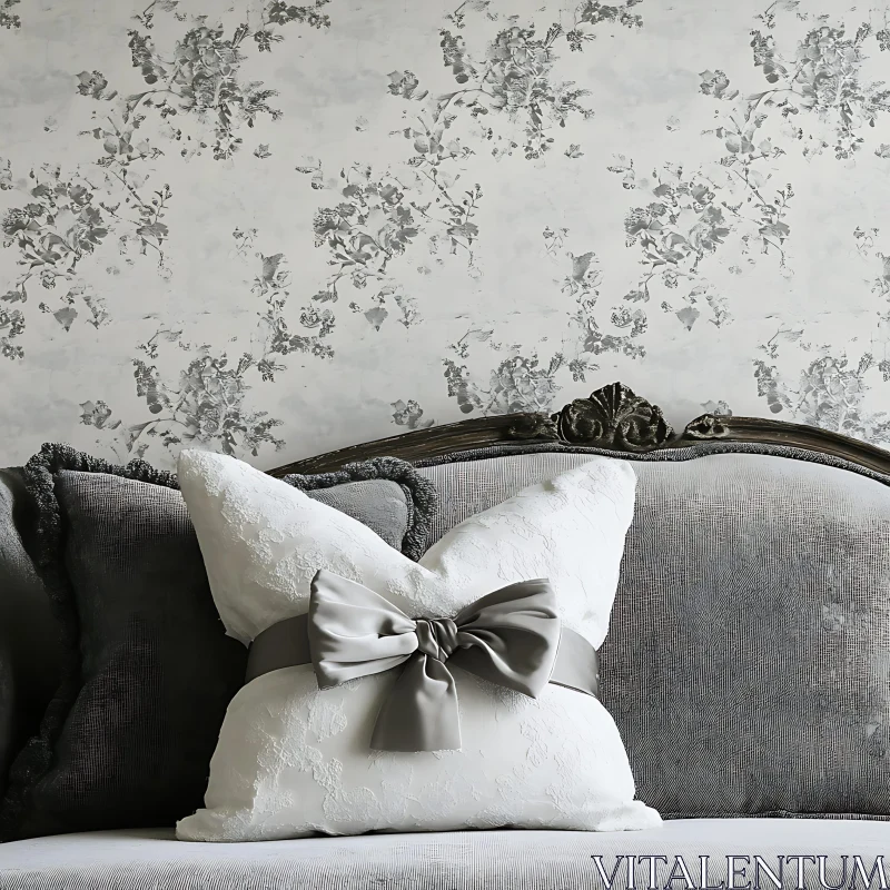 Decorative Pillow with Grey Bow AI Image