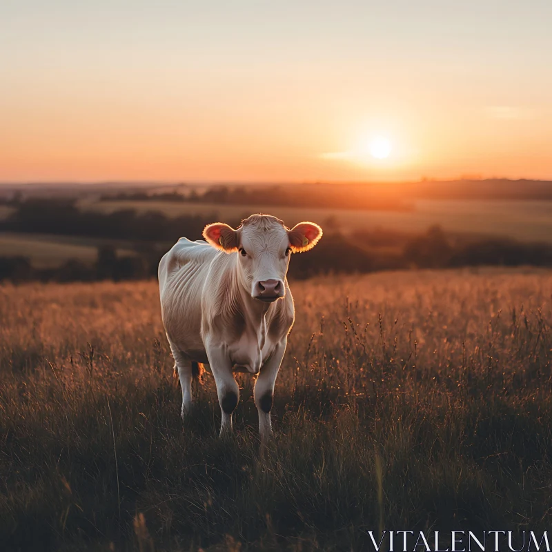 Pastoral Cow at Dusk AI Image