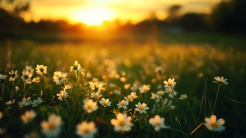 Daisy Field at Sunset