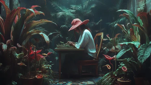 Woman Gardening in Greenhouse
