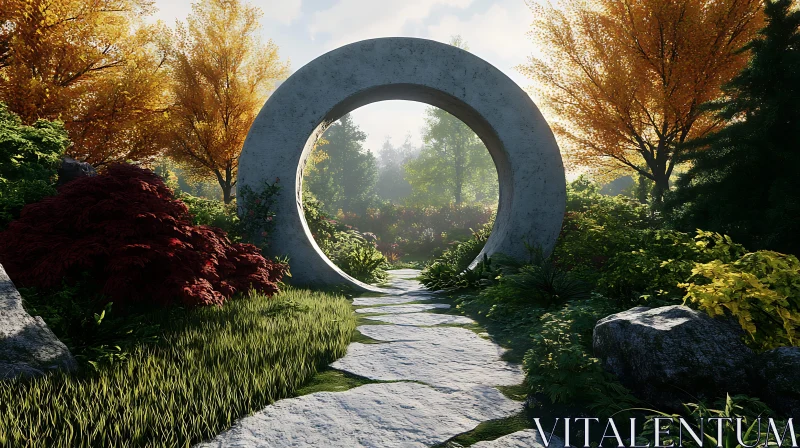 Autumnal Zen Garden Path AI Image