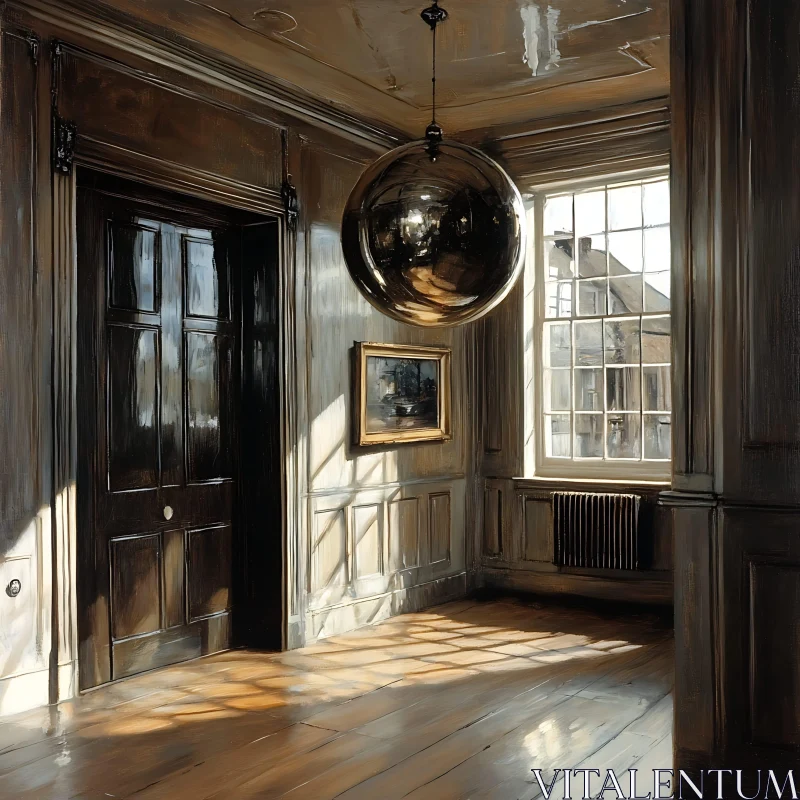 Interior Scene with Sunlight and Sphere AI Image