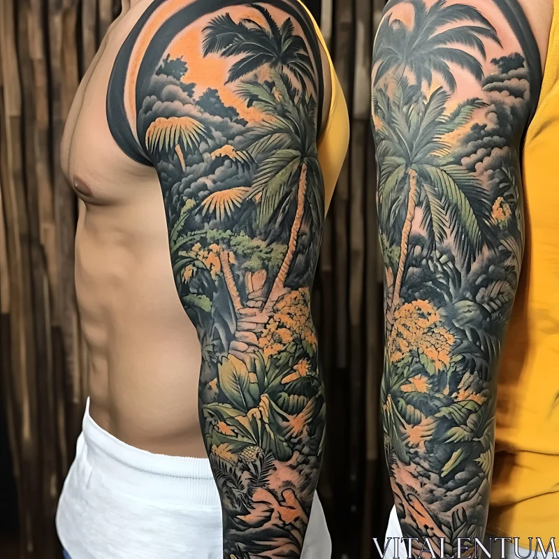 Full-Sleeve Tropical Tattoo AI Image