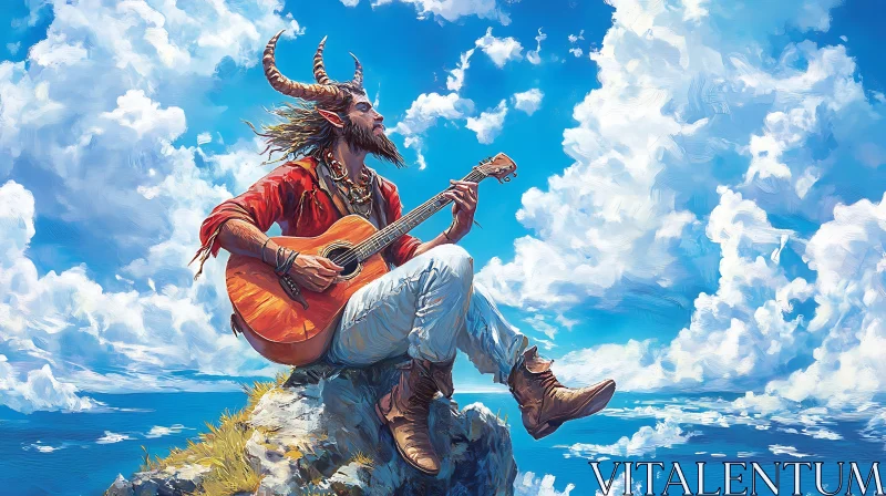 AI ART Horned Guitarist in a Sky Serenade