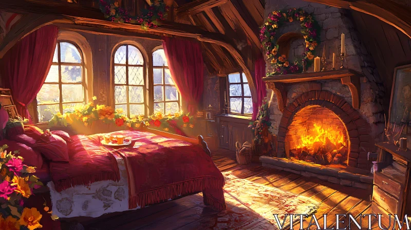 AI ART Cozy Interior with Warm Fire