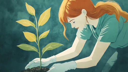 Woman Planting Seedling