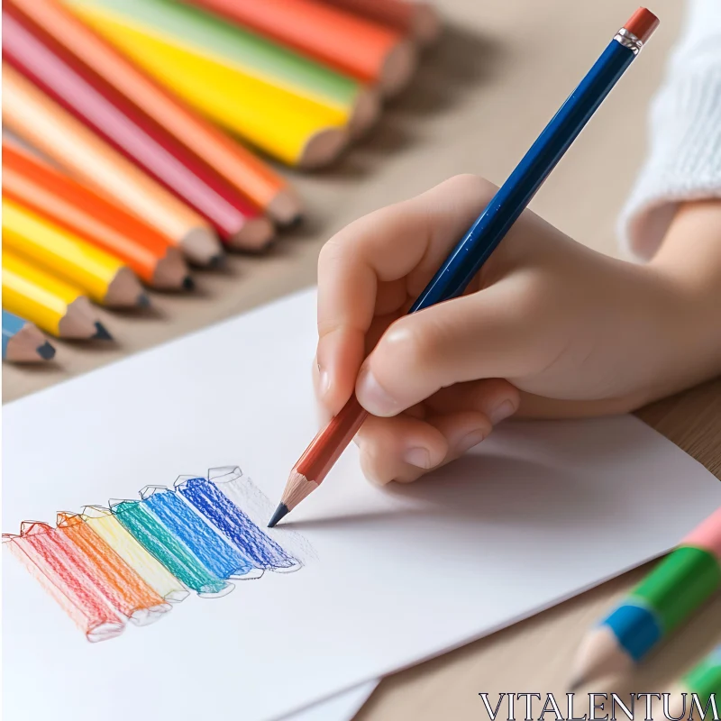 Creative Child Drawing with Colored Pencils AI Image