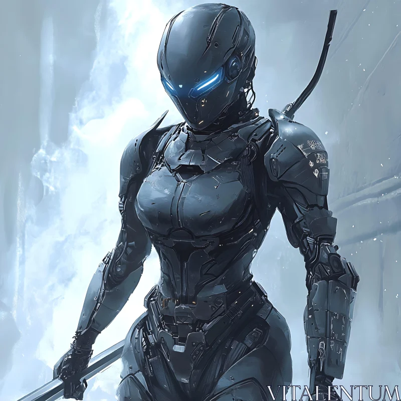 Cybernetic Warrior in Icy Surroundings AI Image