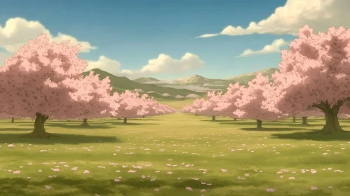 Pink Blossom Trees Field