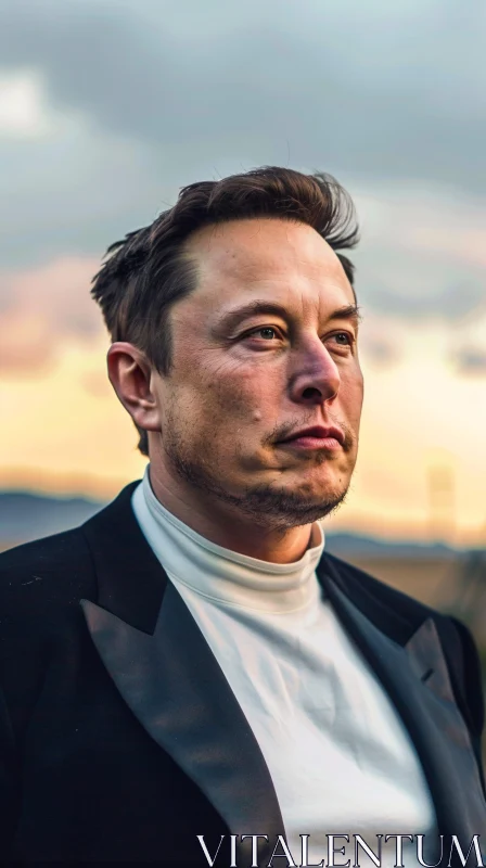 Serious Elon Musk Close-Up Portrait AI Image