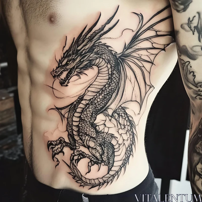 Detailed Dragon Tattoo Design on Ribs AI Image