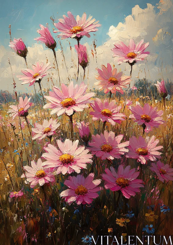 AI ART Field of Pink Daisies Painting