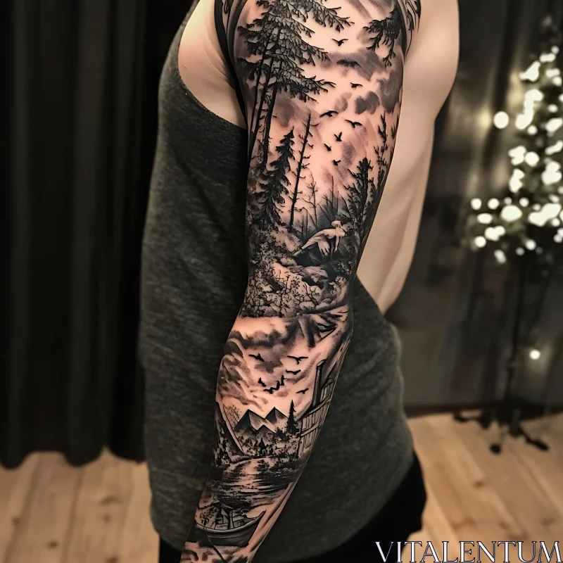 Intricate Nature Scene Arm Sleeve Tattoo AI Image